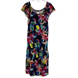 Tropical Floral Women's Dress, Midi, Off Shoulder, Size L